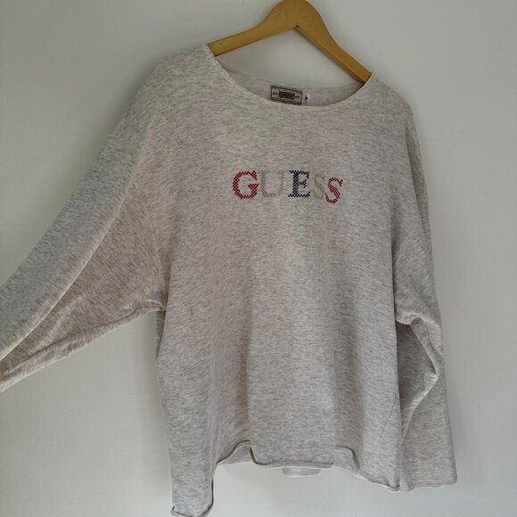 Vintage 80s GUESS Sweatshirt – Heather Beige, Size 3 - Picture 2 of 8